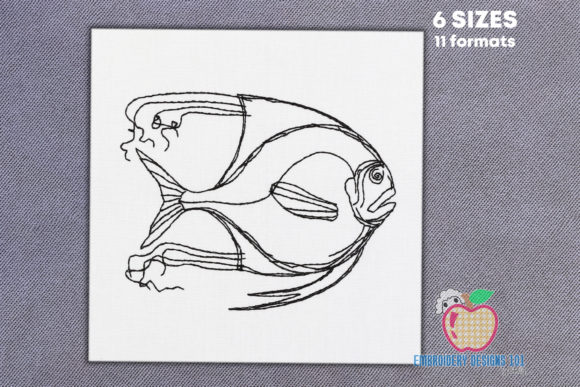 A Fish of the Sea in Outline Line Art